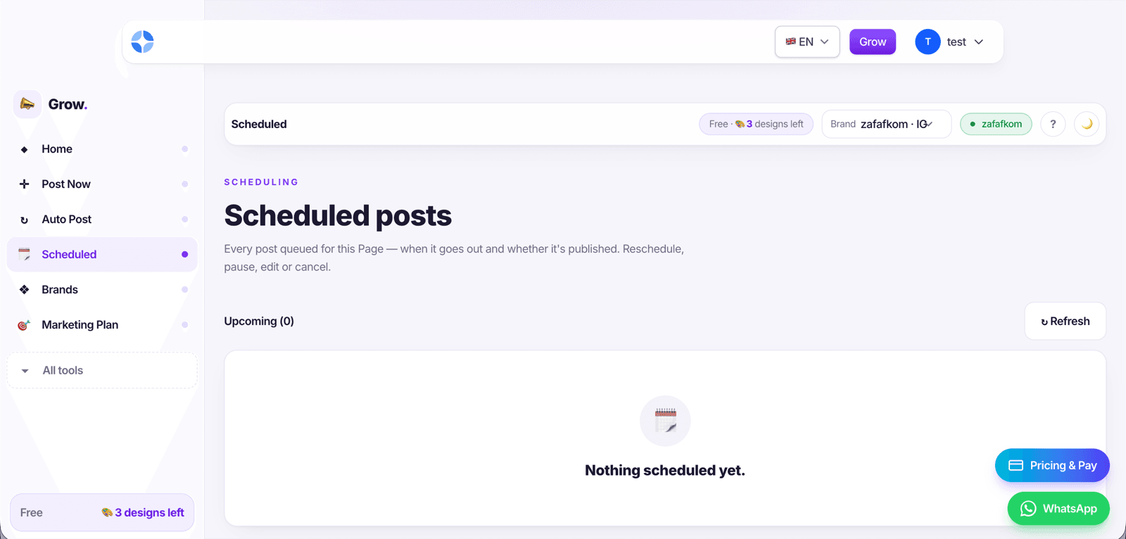 Everything queued in one board, with a live status for each post.